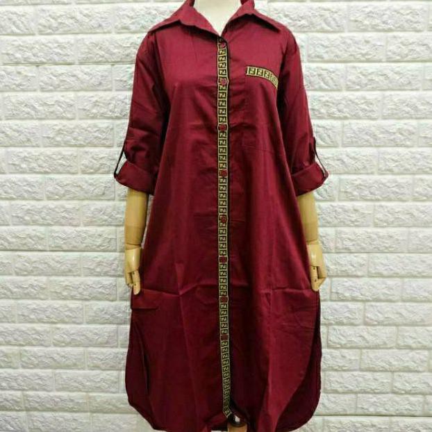 Long tunik katun jepang poplin list pita