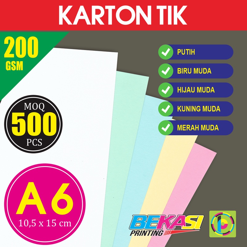 

Kertas Karton Carton TIK 200 GSM Ukuran A6 10.5x14.8 cm isi 500 Lbr