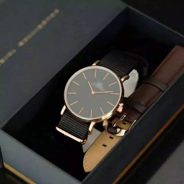 JAM TANGAN WANITA DW STRAP NILON KANVAS KAIN NYLON DAPAT 2 TALI KULIT INCLUDE BOX || JAM TANGAN FASH