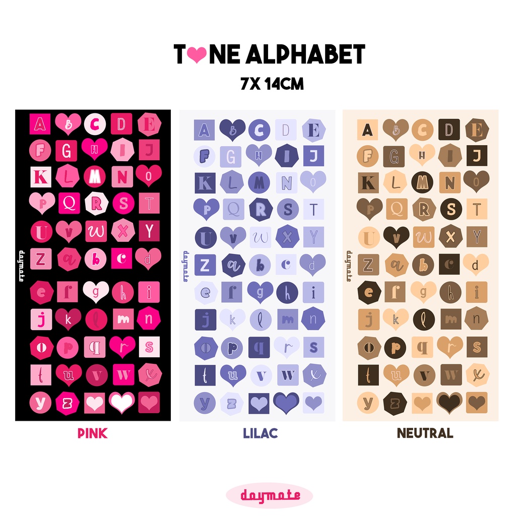 

TONE ALPHABET STICKER SHEET - DAYMATE - STIKER HURUF - DECO STICKER - STIKER JURNAL