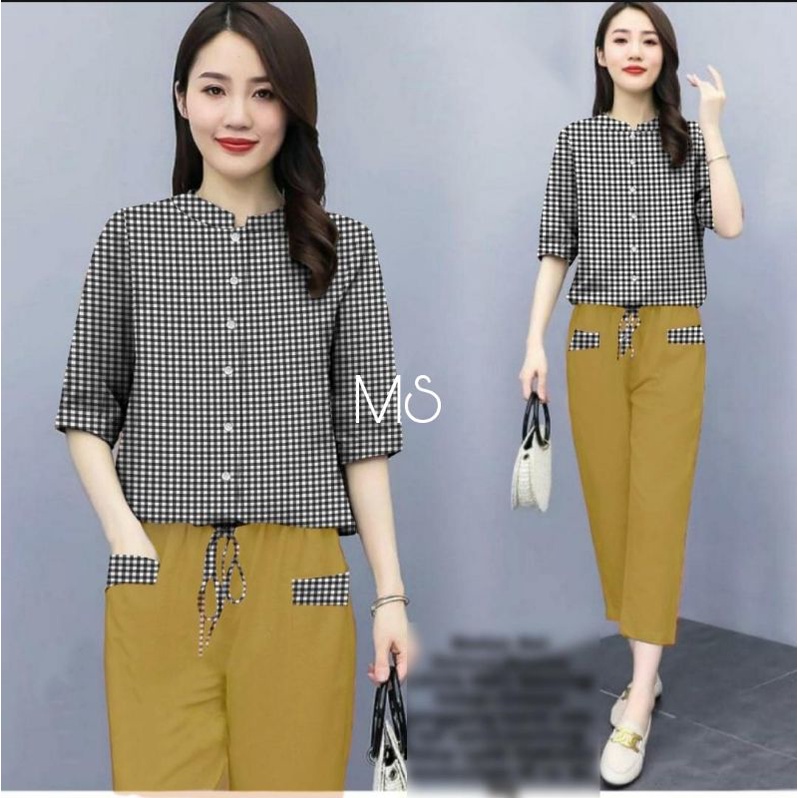 SET CELANA NADYA KOTAK FASHION, KATUN SETELAN