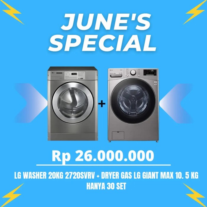 Mesin Laundry Stack Washer LG 20 Kg Frontload & Dryer Gas LG 15 Kg