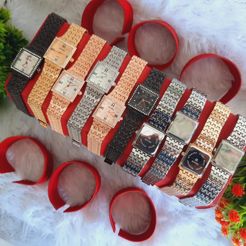 JAM TANGAN CEWEK ROVINA SEGI/JAM TANGAN CEWEK MEWAH/JAM TANGAN TERBARU