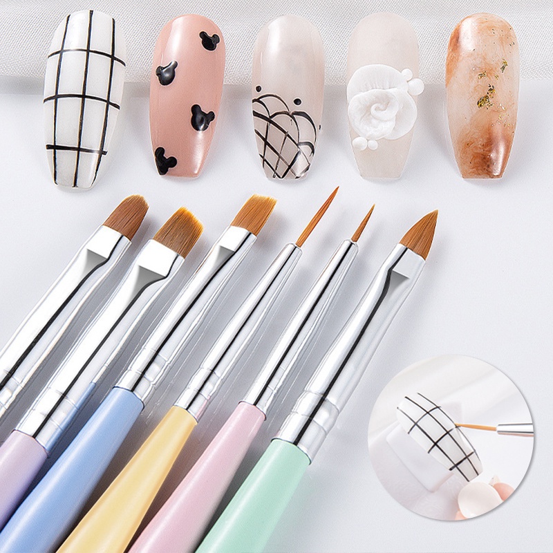 1pc Brush Pen Gambar Nail Art Akrilik Gagang Kayu Untuk DIY Manicure