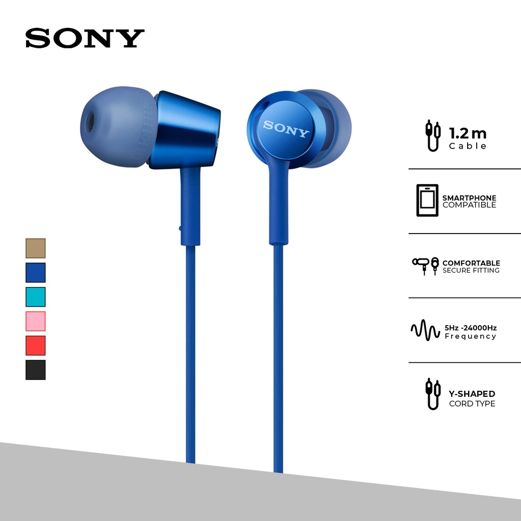 Earphone Sony MDR-EX155AP Wire Headset With Microphone - Blue SONY Earphone Original