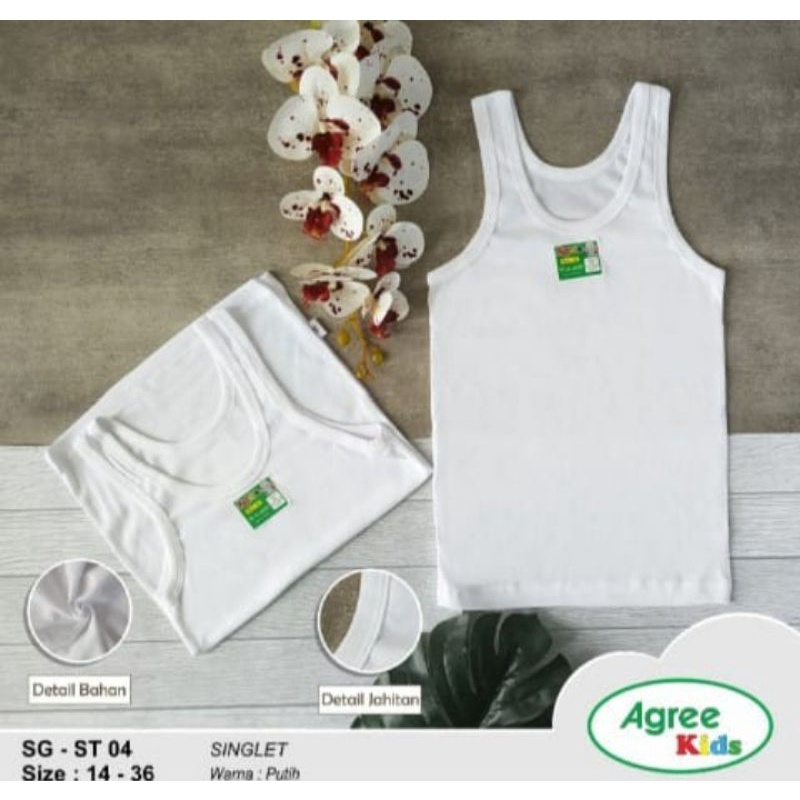 Singlet agree kids ST 04/kaos dalam anak putih/singlet anak