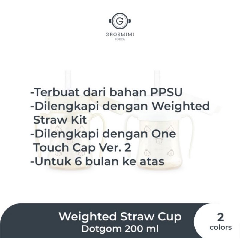 Grosmimi PPSU Dotgom Weighted Straw Cup 200 ml - Botol Minum Bayi/Anak