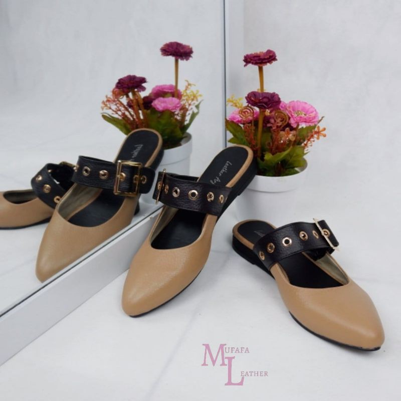 Sepatu Kulit Asli Wanita Flat Nata The Mules