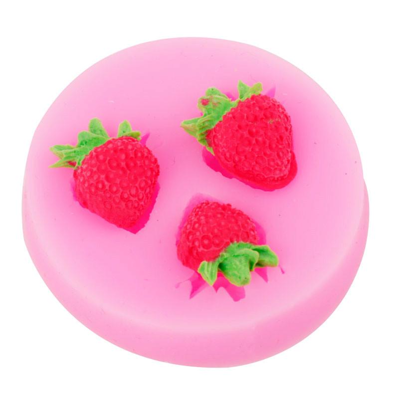 Cetakan Fondant Kue Cupcake Coklat Bentuk Strawberry 3d Mini Bahan Silikon Untuk Alat Dapur