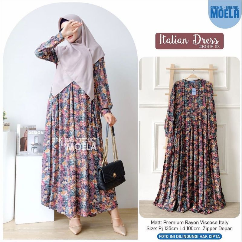 Italian Dress By Moela Hijab Gamis Katun Rayon