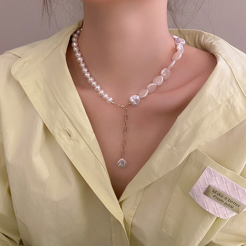 Kalung Rantai Klavikula Hias Liontin Hati Mutiara Untuk Wanita