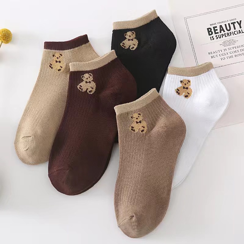 ♫ Megata ♫ A211 Kaos Kaki Wanita Motif Bear Kotak Kaoskaki Fashion Korea Women Sock Import