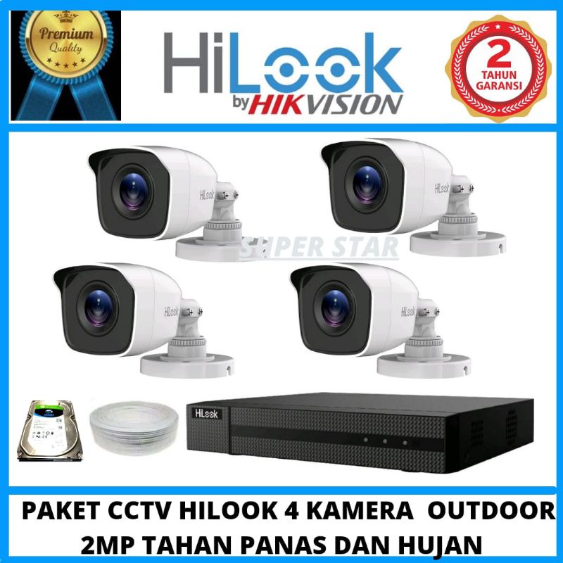 PAKET CCTV HILOOK 4 CHANNEL 4 KAMERA 2MP AUDIO SERIES  OUTDOOR TAHAN PANAS DAN HUJAN INFRARED