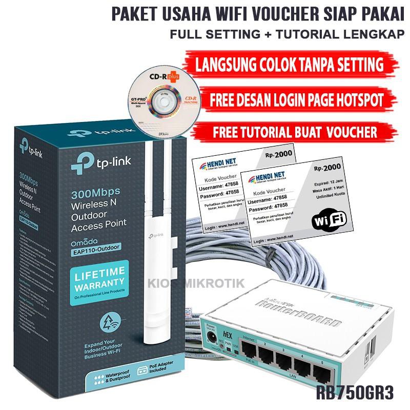 Paket Alat Usaha Wifi Sistem Voucher RT RW NET Siap Pakai - Mikrotik RB750Gr3 + Eap 110 Omni Outdoo