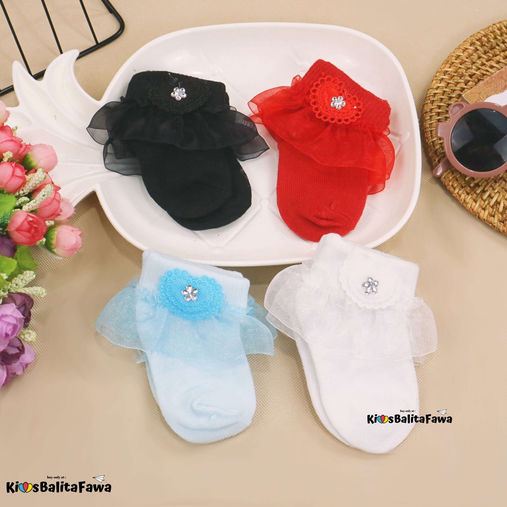 (IMPORT) Kaos Kaki Baby New Born 0-12 Bulan Pita Renda / Kids Socks Polos Bayi Perempuan Bahan Rajut Halus