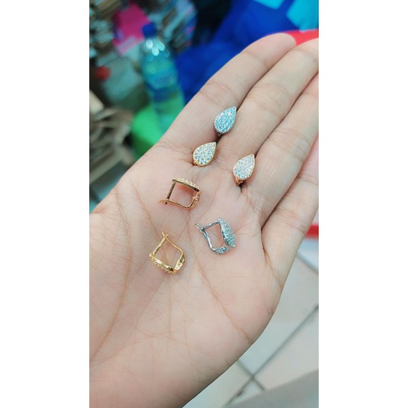 anting jepit tears cor mata putih S925 / anting perak asli lapis mas/ anting perak model baru