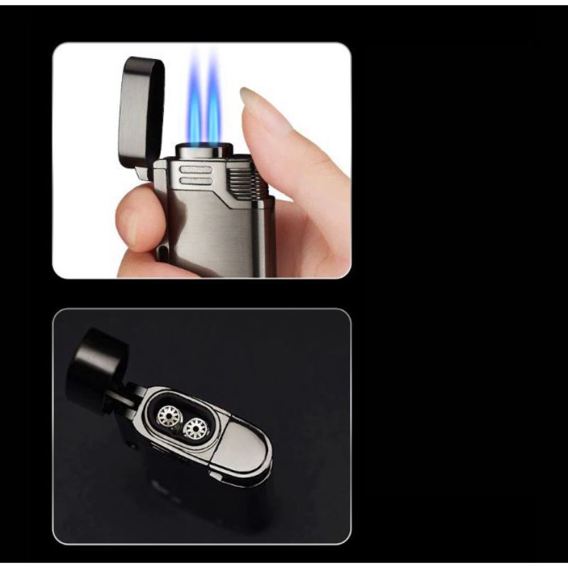 Korek Api Gas Lighter Double Jet - Metallic Black