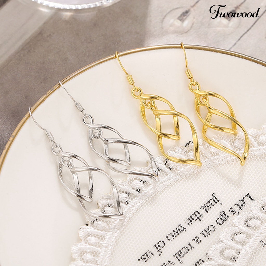 1 Pasang Anting Hook Linear Swirl Gaya Bohemian Tahan Lama