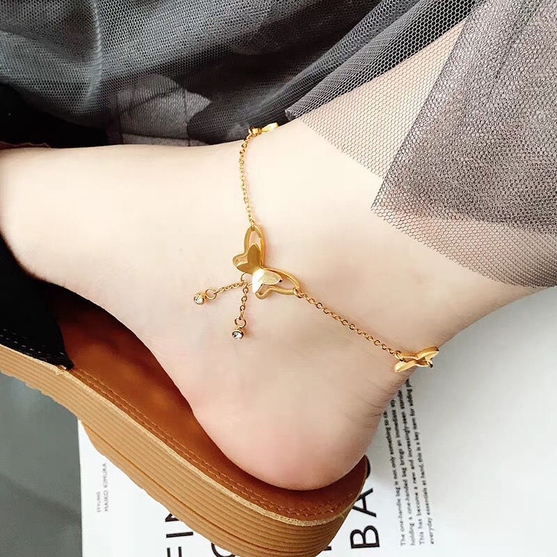 Gelang Kaki Lapis Emas 18k Model Butterfly Untuk Wanita