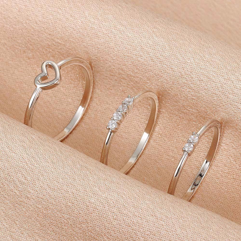 Agustina Cincin Logam 3 Pcs/set Temperamen Vintage Pesta Perhiasan Fashion Aksesoris Berongga Geometris Berlian Imitasi Ekor Rings