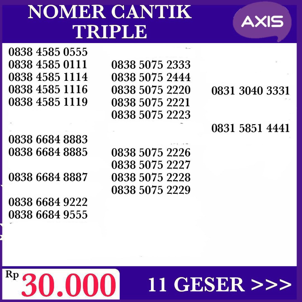 Nomer Cantik Axis (triple triple)