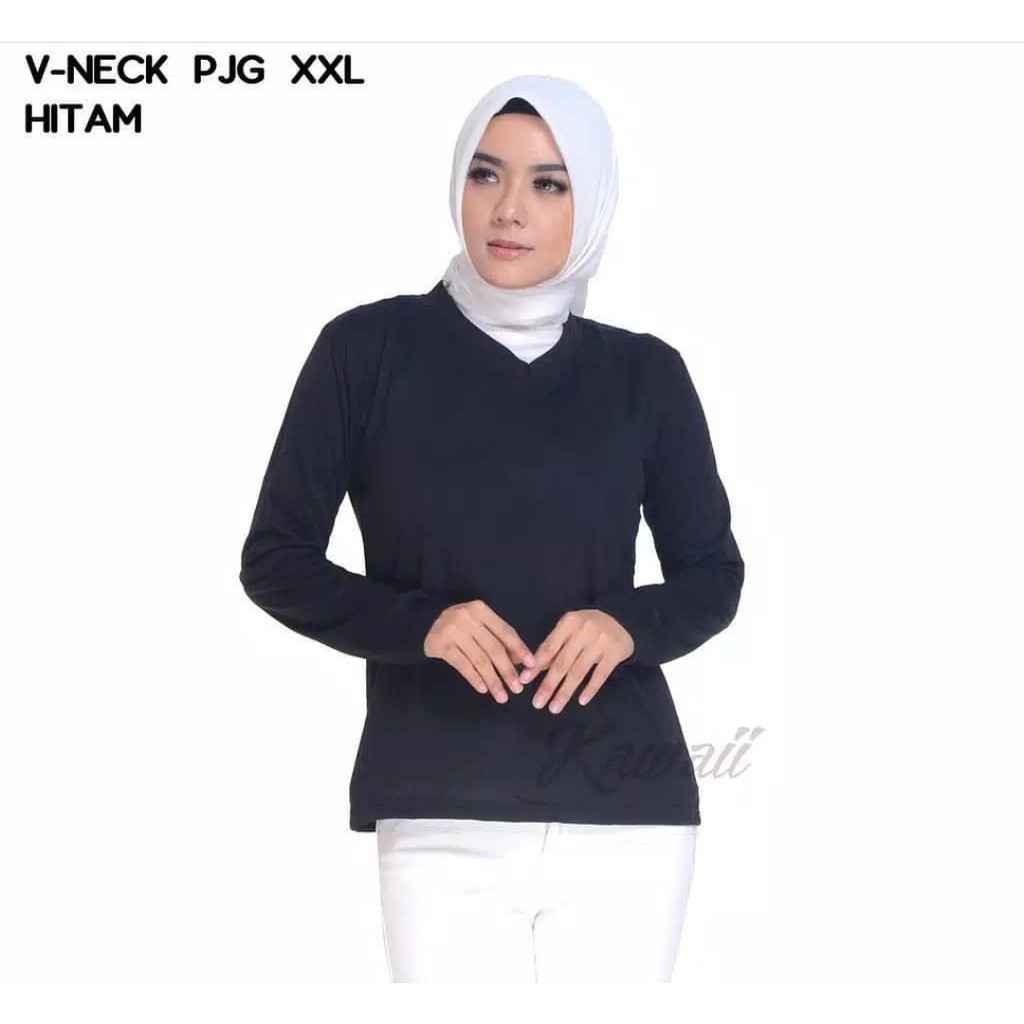 KAOS MANSET NECK WANITA LENGAN PANJANG Kaos Polos Basic VNECK PANJANG t shirt Atasan Pakaian