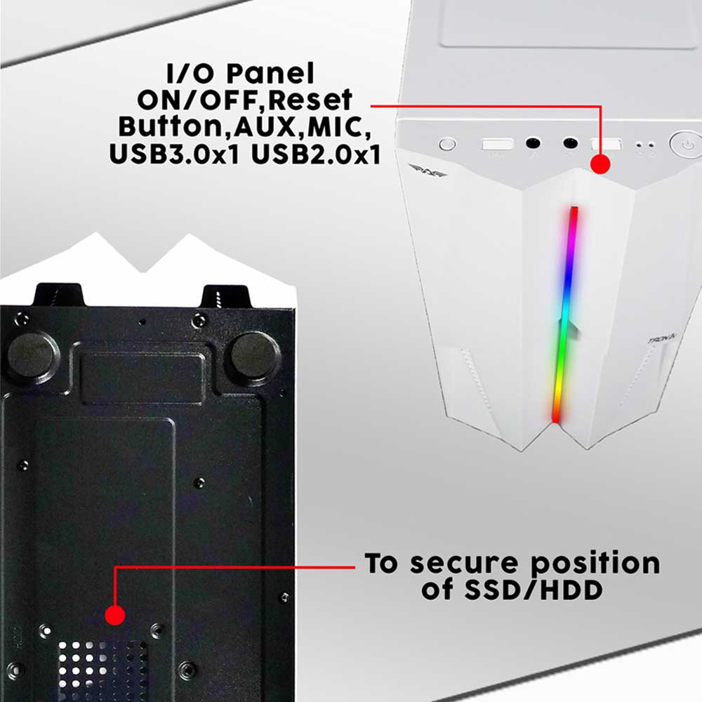 Armaggeddon TRON 1X White RGB Micro ATX Casing PC