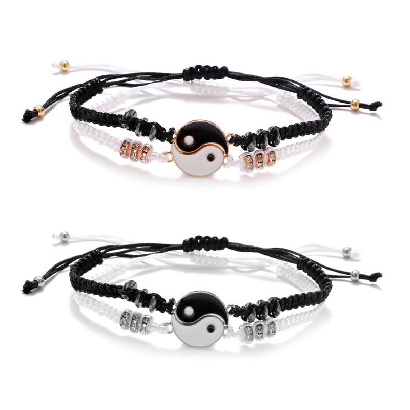 Siy Gelang Persahabatan Strap Kepang Bandul Desain Yin Yang Adjustable Untuk Priawanita