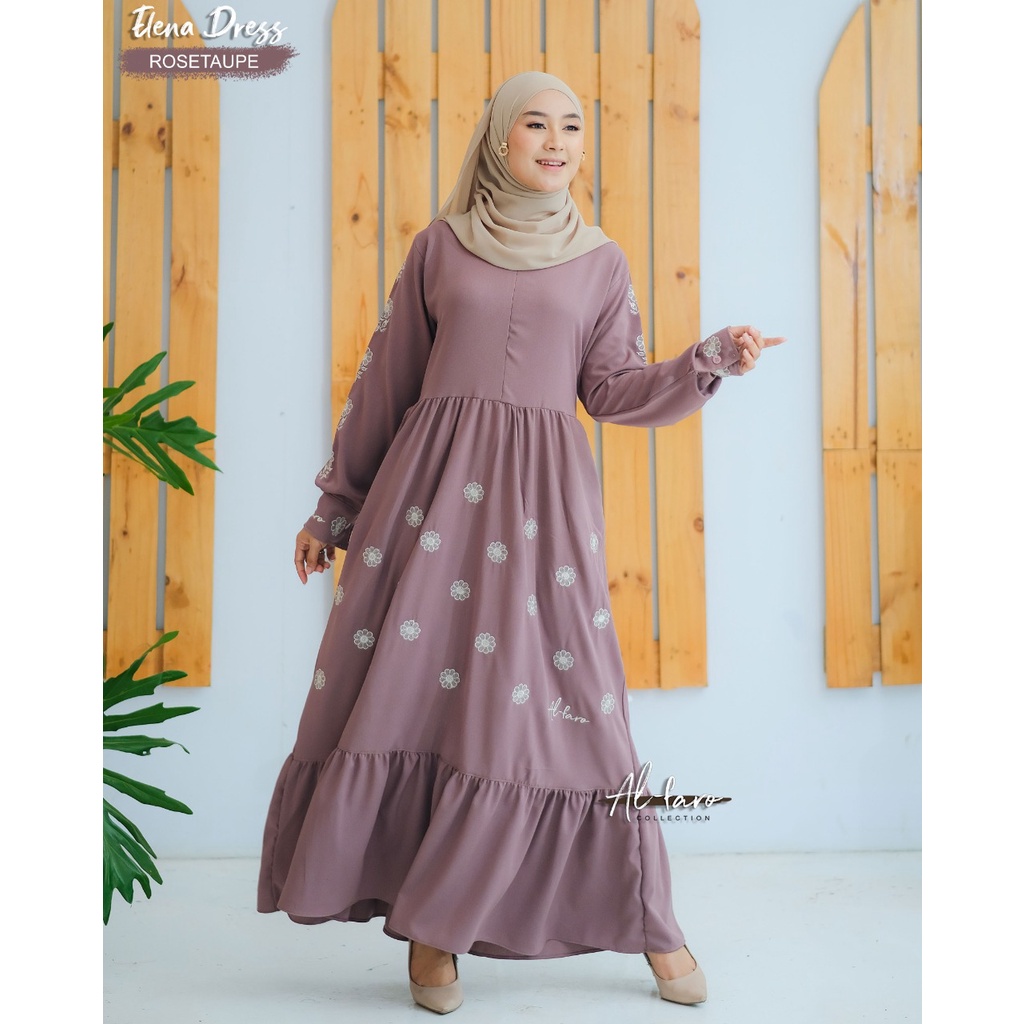 Gamis bordir Amelia dan Elena alfaro terbaru al faro modis dress muslim wanita ootd fashion style