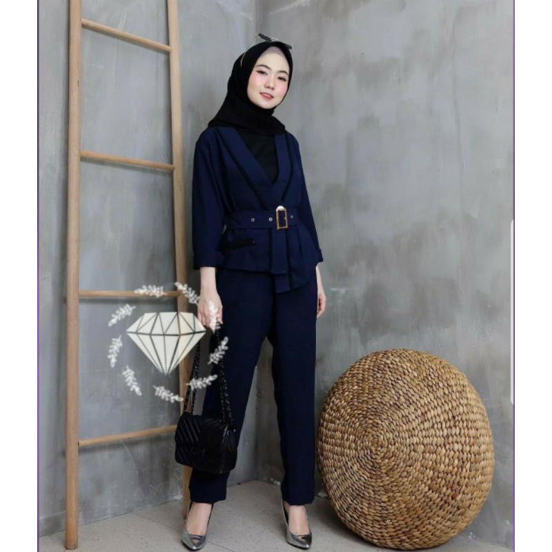 PCS SET BLAZER OLIVER BAHAN MOSCREPE SETELAN WANITA ATASAN OUTER DAN CELANA KR ADA VIDEO REVIEW PRODUK