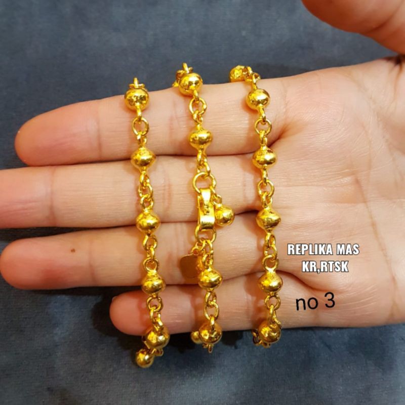 Gelang bola lapis emas 24k /replika, tahan lama,awet,persis seperti asli,tahan,cantik