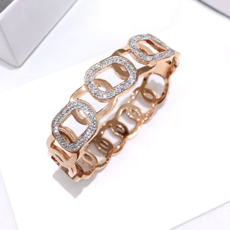 Gelang Titanium Asli Rosegold Premium Brandad Band Gelang Stainless steel Anti karat anti alergi 037