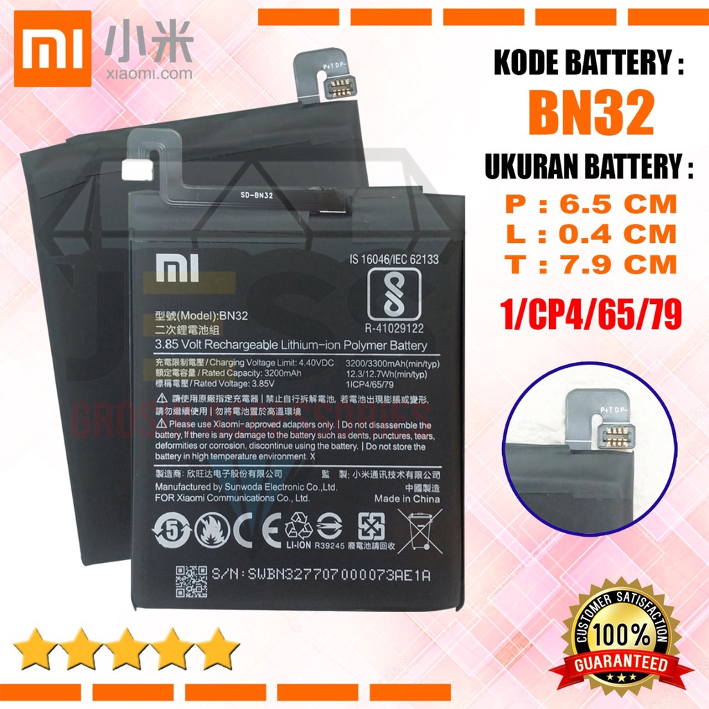 Baterai Battery Original Xiaomi BN32 &amp; BN-32 For type HP Batre Redmi 4