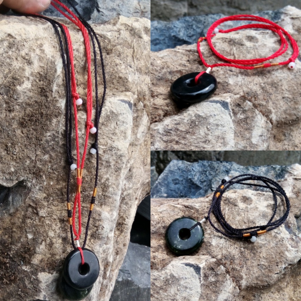 Kalung Liontin Giok Black Jade Aceh Terapi Donat