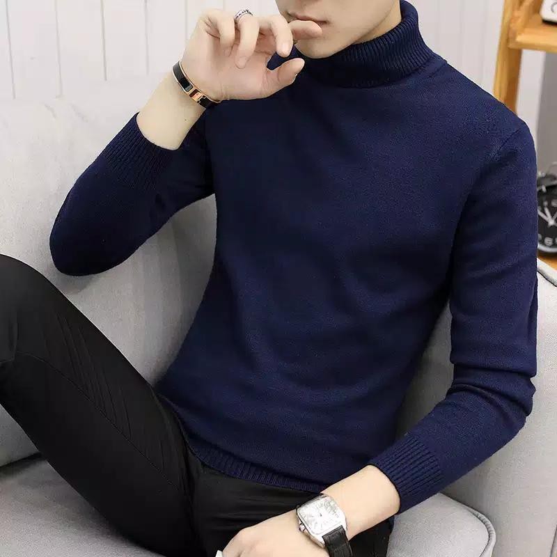 izdhihaar - Sweater Rajut Kerah tinggi Polos/Sweater Rajut Long Neck Pria BEST SELLER