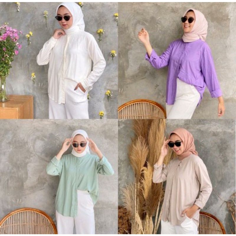 MAUDY SHIRT // KEMEJA POLOS KATUN RAYON POLOS KEMEJA & BLOUSE OUTHER Baju Atasan Cewek Sintia Blous 