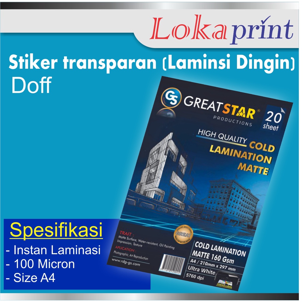 

PLASTIK LAMINASI GLOSSY A4 100 GSM - COLD LAMINATING GLOSSY FILM