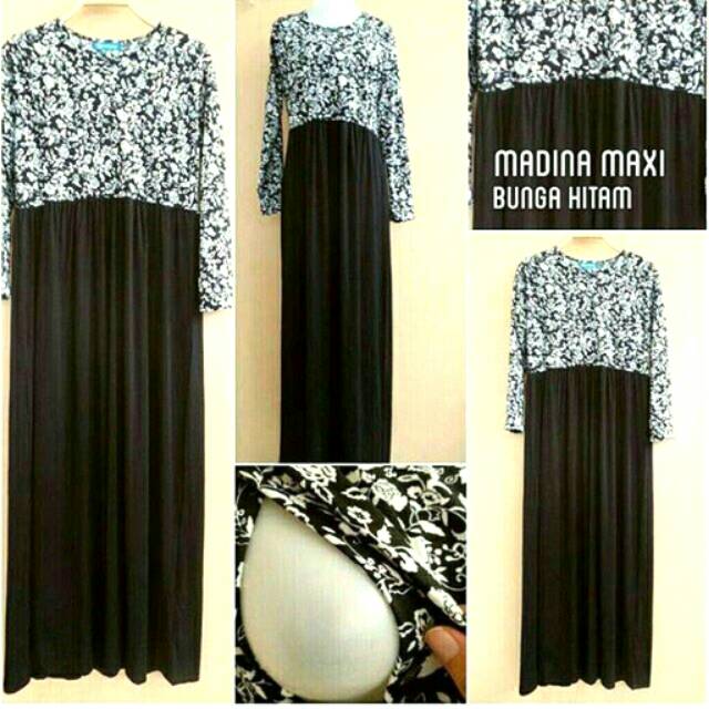 GAMIS MENYUSUI : MADINA MAXI BUNGA HITAM