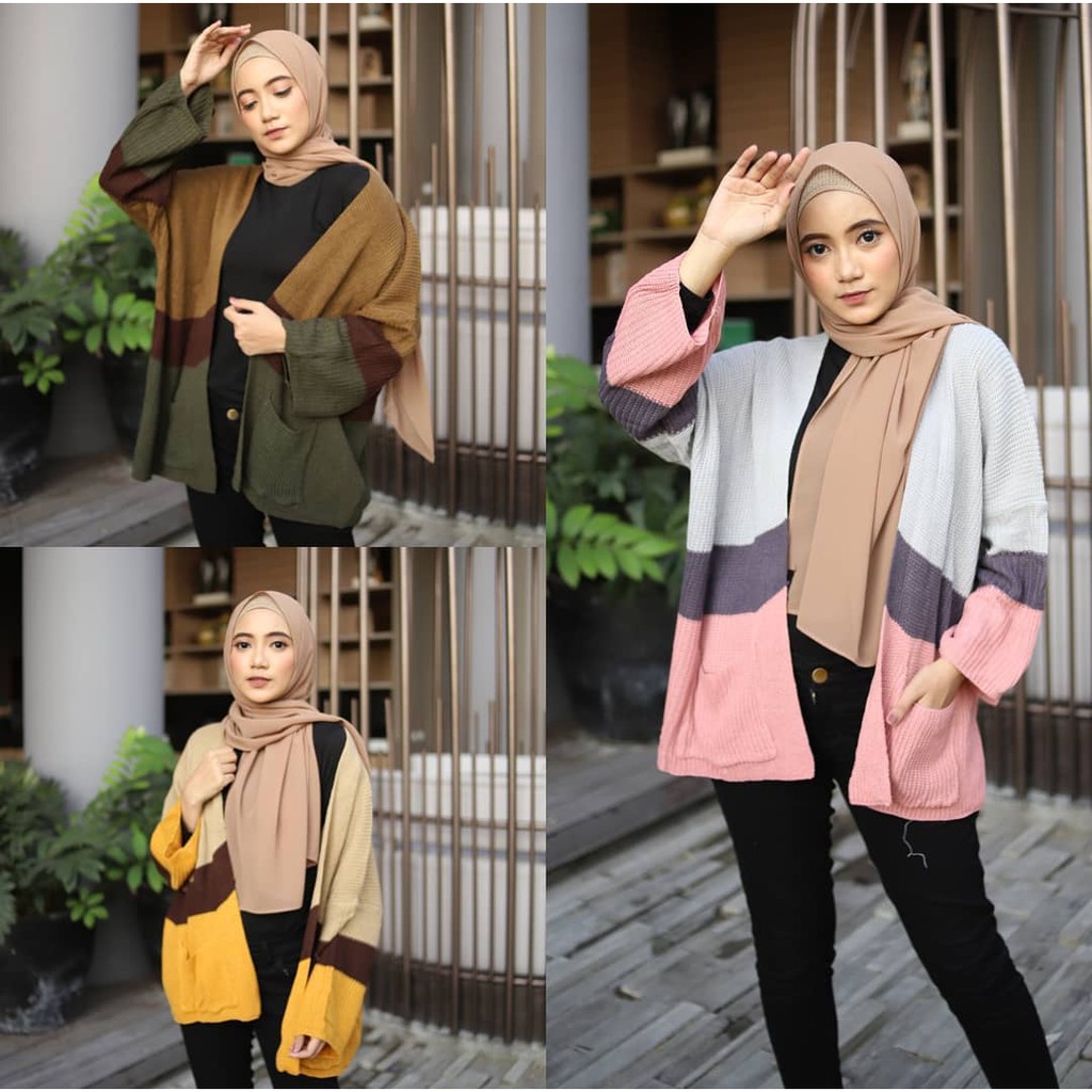 CARDIGAN RAJUT  KOMBINASI WARNA RAJUT  OUTER  OUTER RAJUT  