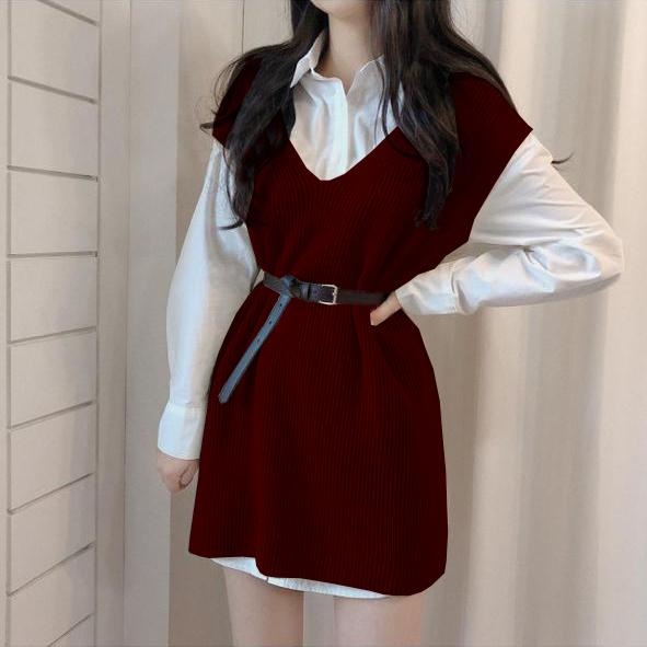 HOPYLOVY - Rompi Rajut Wanita Korean Velora + Belt