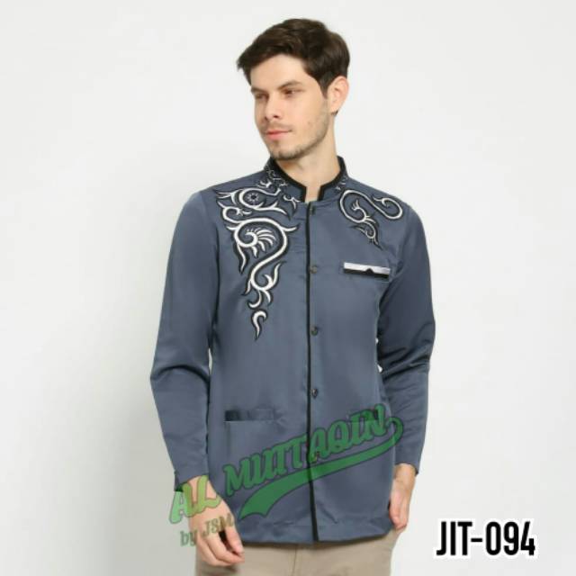 Jasko Jas Koko Baju Koko Abu Lengan Panjang Bordir Kombinasi Pasar Tasik Tanah Abang Jakarta JIT 094