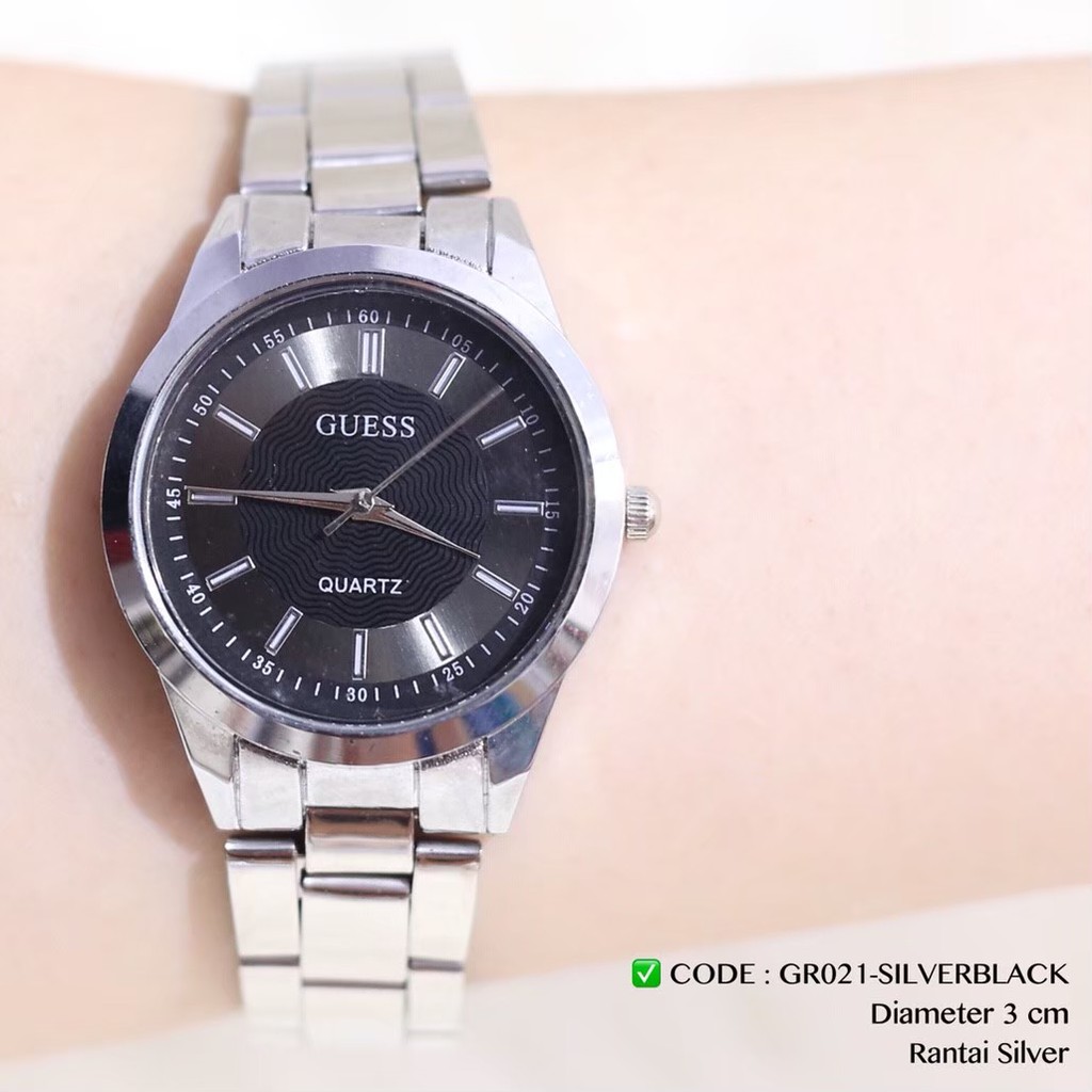 Jam tangan wanita PRIA RANTAI HITAM stainless grosir ecer fashion flash sale GR020