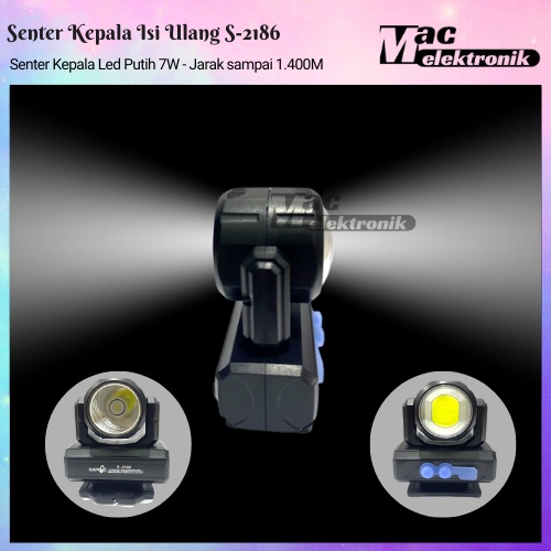 Senter Kepala LED Putih Super Terang 7W Senter Kepala Sunpro S-2186 Headlamp Cas Led Super Terang Tahan Lampu Emergency Travel Hunting Rechargeable Original