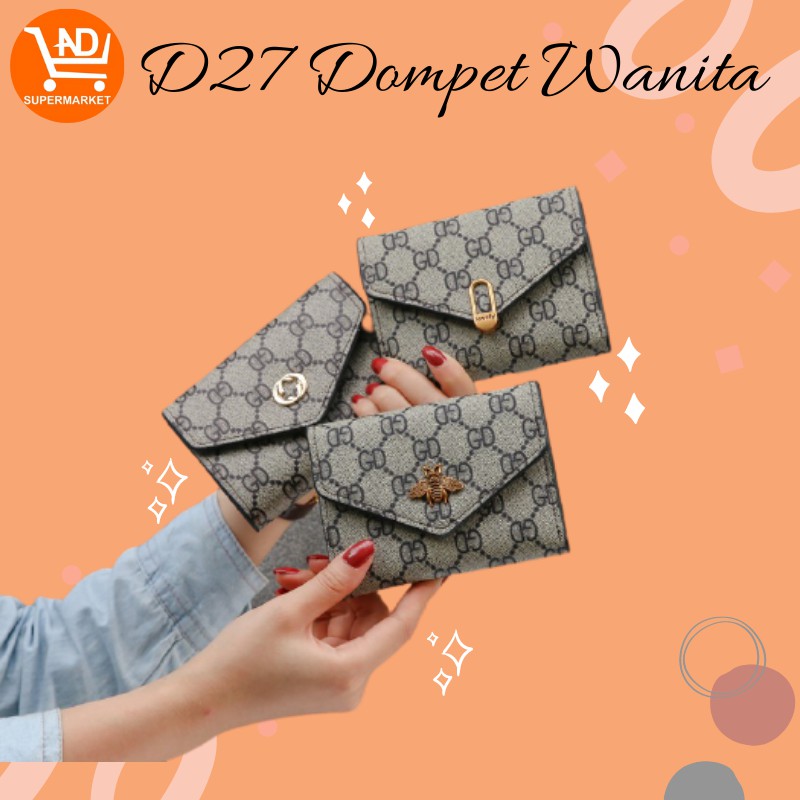 Dompet Lipat Wanita Import Dompet Cewek Motif Kotak Cantik Kulit PU D27