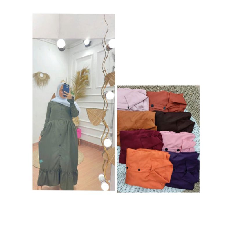 Gamis full kancing polos Vinessa Wanita muslim panjang