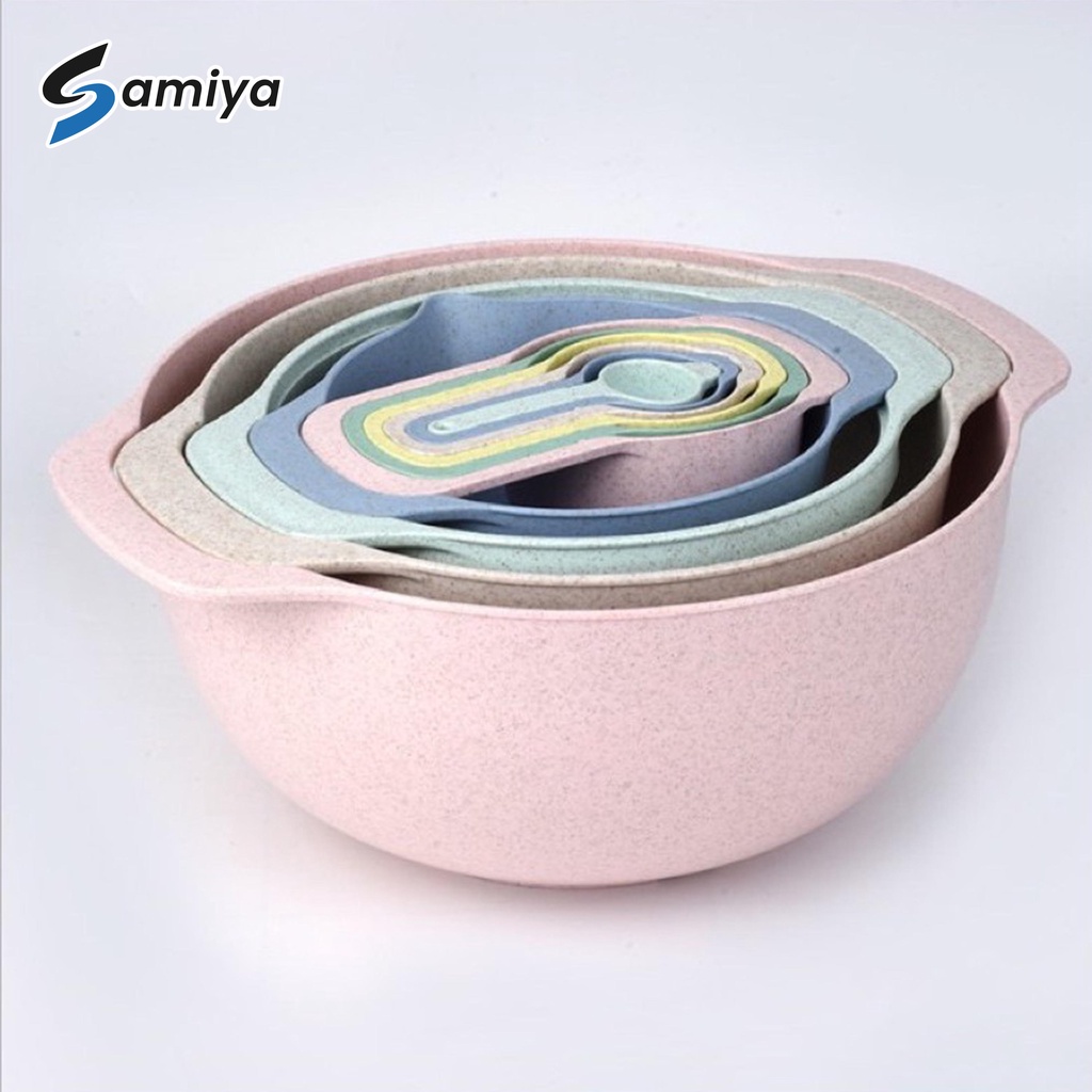 mixing bowl baking set wheat straw 10in1 / mangkok baskom adonan kue makanan dan sendok takar set