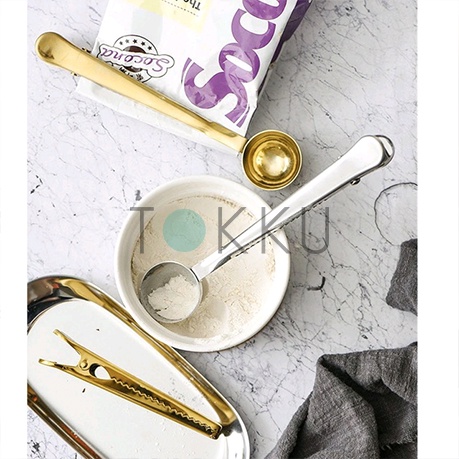 Sendok Takar Kopi / Coffee Spoon Measuring Scoop with Clip / Sendok Kopi / Sendok Teh / Tea Spoon / Penjepit Clip Bungkusan 2 in 1