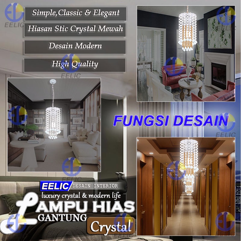 EELIC LHG-248 Lampu hias gantung akrilik transparan stic manik crystal dengan hiasan bola dibagian dalam lampu memberi kesan mewah dan elegant