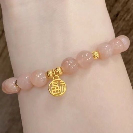 Gelang Manikmanik Onyx Pink Hias Kristal Gaya Koreatrendy Untuk Wanita