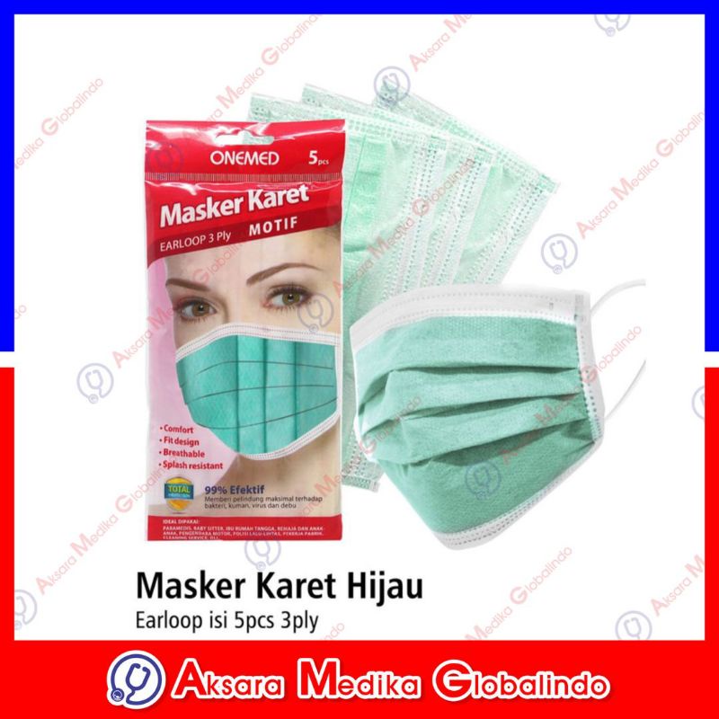 Masker Karet 3Ply Pack isi 5pcs Onemed Earloop Non Hijab